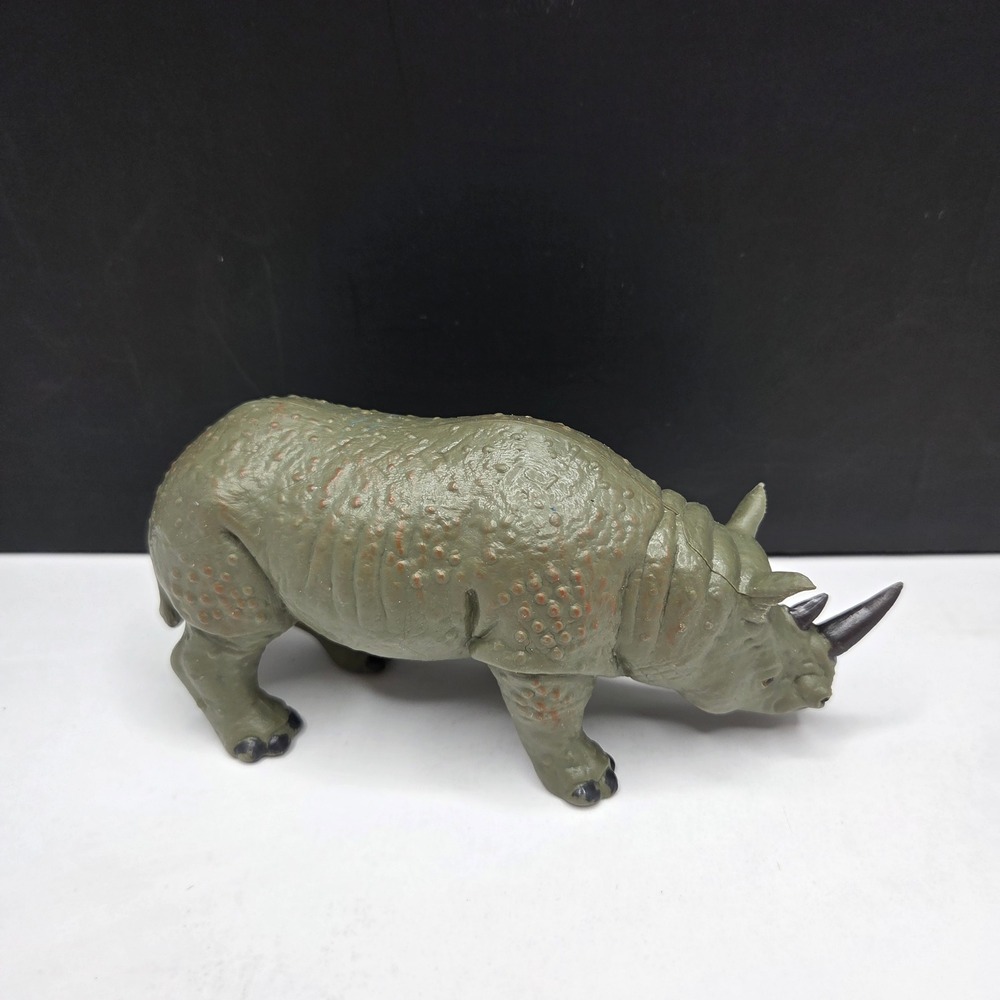AAA Rhino Rhinoceros Figure Safari Animal Toy 6" Green Gray Vintage Plastic